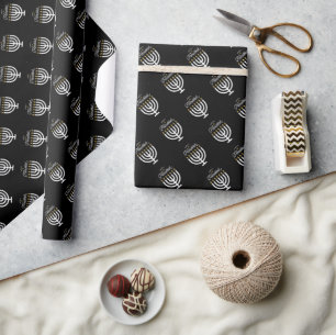 Happy Hanukkah Manora and Star of David Wrapping Paper