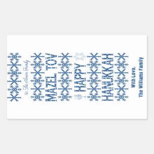Happy Hanukkah Mazel Tov Star of David Menorah Rectangular Sticker