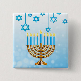 Happy Hanukkah Menorah 15 Cm Square Badge