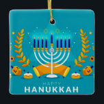 Happy Hanukkah Menorah and Dreidels  Ceramic Ornament<br><div class="desc">.Celebrate eight days and eight nights of the Festival of Lights with Hanukkah cards and gifts. The festival of lights is here. Light the menorah, play with the dreidel and feast on latkes and sufganiyots. Celebrate the spirit of Hanukkah with friends, family and loved ones by wishing them Happy Hanukkah....</div>