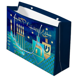 Happy Hanukkah.Menorah and Dreidels Gift Bags
