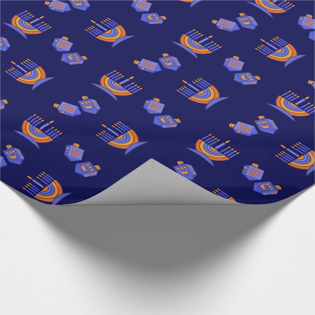 Happy Hanukkah. Menorah and Dreidels Gift Wrapping Paper (Corner)