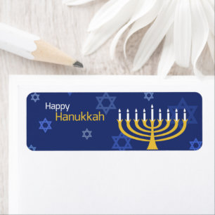 Happy Hanukkah Menorah and Stars Return Address Label