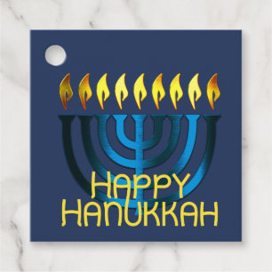 Happy Hanukkah Menorah Blue Favour Tags