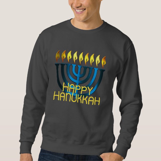 Happy Hanukkah Menorah Blue Sweatshirt (Front)