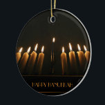 Happy Hanukkah Menorah Burning Candles Elegant Ceramic Ornament<br><div class="desc">Happy Hanukkah Gift Menorah Burning Candles Elegant Ceramic Ornament,  you can change or delete the text</div>