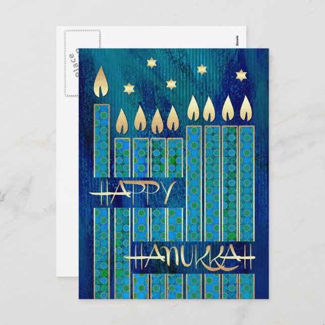Happy Hanukkah. Menorah Candles  Holiday Postcard (Front/Back)