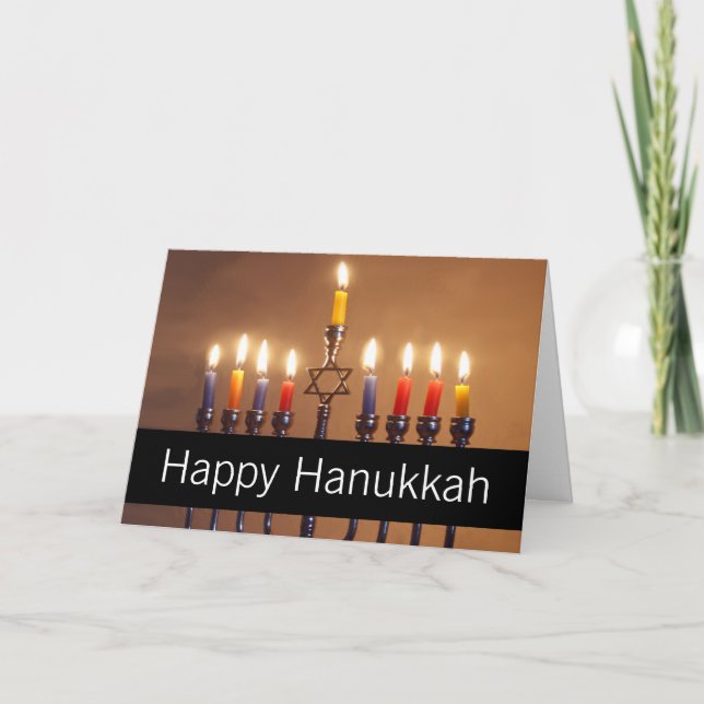 Happy Hanukkah Menorah Candles Personalised Holiday Card (Front)