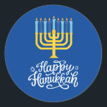 Happy Hanukkah Menorah Classic Round Sticker<br><div class="desc">Happy Hanukkah Menorah Classic Round Sticker. Choose the size of the sticker from the options menu.</div>