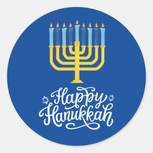 Happy Hanukkah Menorah Classic Round Sticker