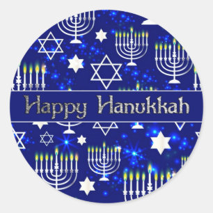 Happy Hanukkah Menorah Classic Round Sticker