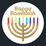 Happy Hanukkah Menorah Classic Round Sticker<br><div class="desc">Happy Hanukkah Menorah</div>