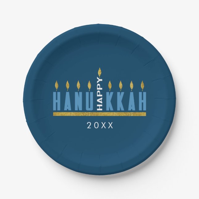 Happy Hanukkah | Menorah Custom Paper Plate (Front)