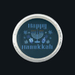 Happy Hanukkah Menorah Dreidel Festive Winter Ring<br><div class="desc">Happy Hanukkah ring design with dreidel,  menorah,  and snowflakes.</div>