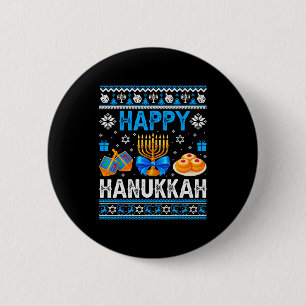 Happy Hanukkah Menorah Dreidel Ugly Chanukah Pajam 6 Cm Round Badge