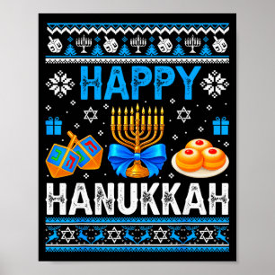 Happy Hanukkah Menorah Dreidel Ugly Chanukah Pajam Poster