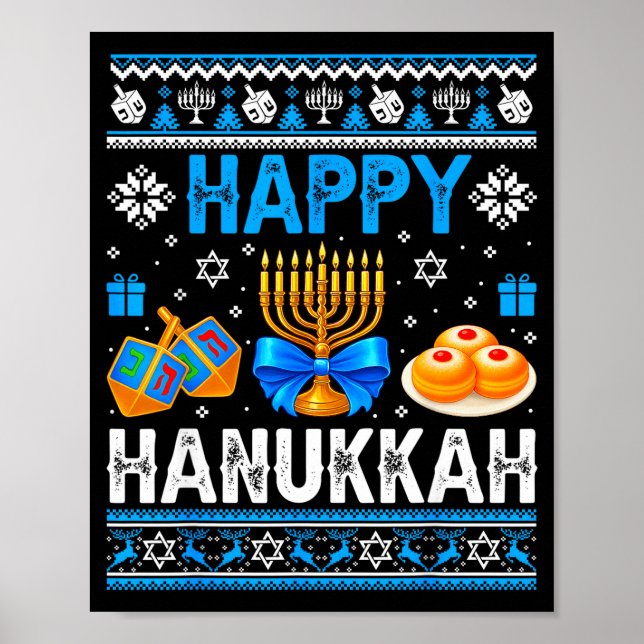 Happy Hanukkah Menorah Dreidel Ugly Chanukah Pajam Poster (Front)