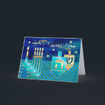 Happy Hanukkah. Menorah & Dreidels Holiday Card<br><div class="desc">Happy Hanukkah. Menorah and Dreidels design customisable Hanukkah Greeting Cards. Matching cards and gifts available in the Jewish Holidays / Hanukkah Category of our store.</div>