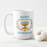 HAPPY HANUKKAH Menorah floral Jewish Holiday Coffee Mug<br><div class="desc">Hand drawn florals by me for you.  Add your own text. For more designs and colours check my shop! Or let me know if you'd like something custom.  Ask if you don't find what you need! :)</div>