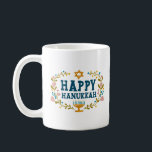 HAPPY HANUKKAH Menorah floral Jewish Holiday Coffee Mug<br><div class="desc">Hand drawn florals by me for you.  Add your own text. For more designs and colours check my shop! Or let me know if you'd like something custom.  Ask if you don't find what you need! :)</div>