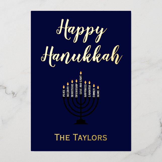 Happy Hanukkah Menorah  Foil Holiday Card (Front)