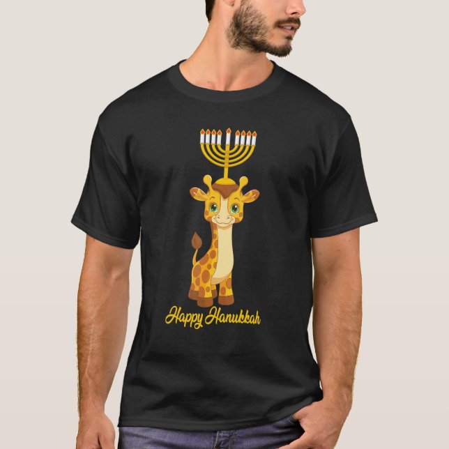 Happy Hanukkah Menorah Giraffe    Boys Teens T-Shirt (Front)