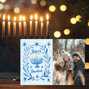 Happy Hanukkah Menorah Hand Drawn CUSTOM PHOTO Holiday Card
