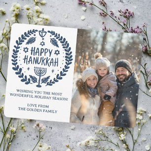 Happy Hanukkah Menorah Hand Drawn CUSTOM PHOTO Holiday Card