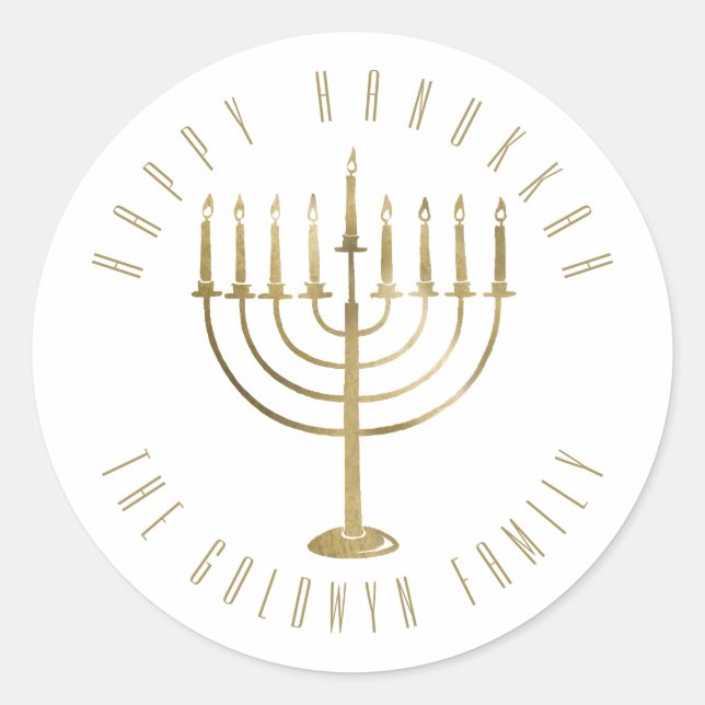 Happy Hanukkah Menorah Holiday Classic Round Sticker (Front)