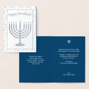 Happy Hanukkah Menorah Holiday Real Silver Foil Card