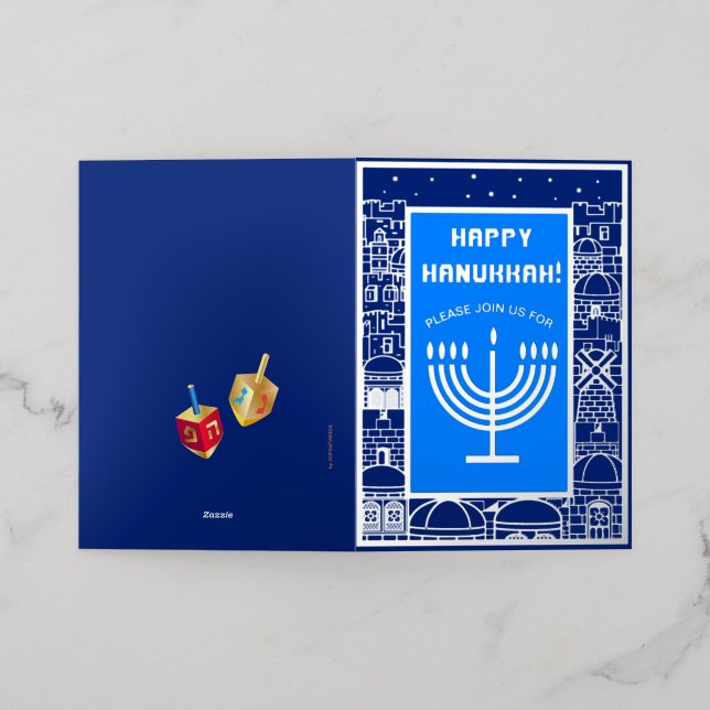 Happy Hanukkah Menorah Jewish luxury Foil Holiday Card (Outside Laydown)