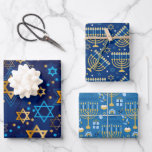 Happy Hanukkah Menorah Jewish Star Candles Wrapping Paper Sheet<br><div class="desc">Happy Hanukkah,  Menorah,  Jewish Star,  blue and yellow wrapping paper.</div>