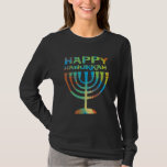 Happy Hanukkah Menorah Ladies Long Sleeve T Shirt<br><div class="desc">Celebrate Hanukkah with this colourful holiday long sleeved shirt for ladies that reads,  "Happy Hanukkah" over a menorah.</div>