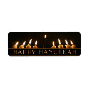 Happy Hanukkah Menorah Light Nine Burning Candles Return Address Label