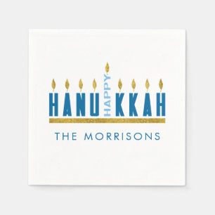 Happy Hanukkah Menorah Personalised Napkin