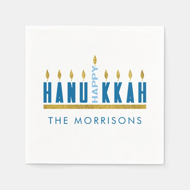 Happy Hanukkah | Menorah Personalised Napkin (Front)