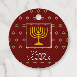 HAPPY HANUKKAH Menorah Personalised Red Favour Tags