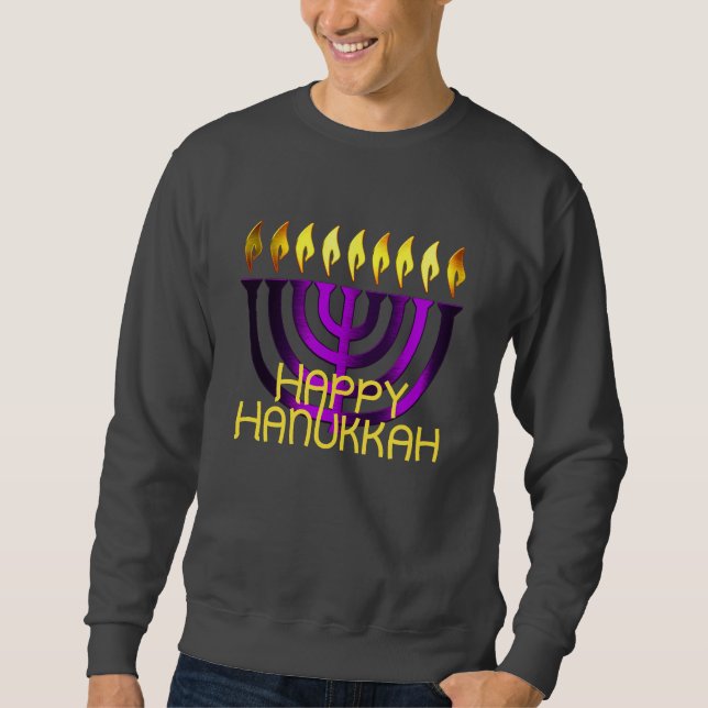 Happy Hanukkah Menorah Purple Sweatshirt (Front)
