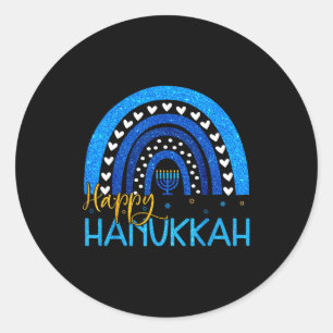 Happy Hanukkah Menorah Rainbow Jewish Gift Women K Classic Round Sticker