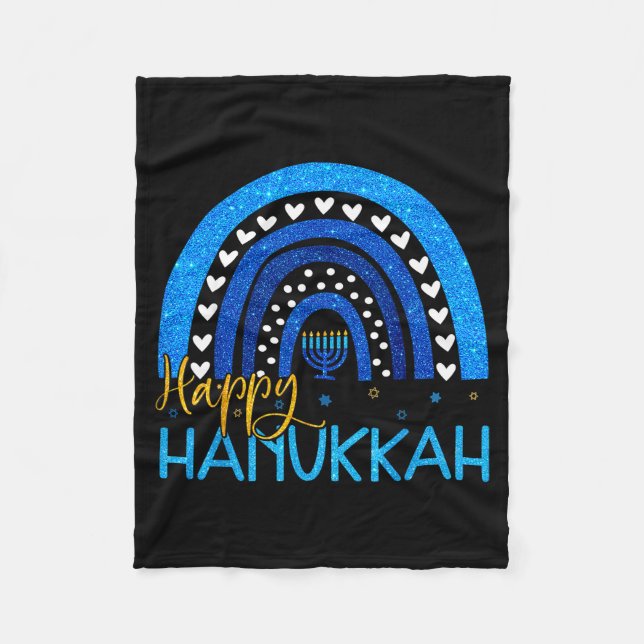 Happy Hanukkah Menorah Rainbow Jewish Gift Women K Fleece Blanket (Front)