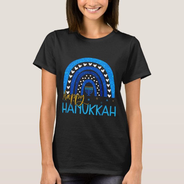 Happy Hanukkah Menorah Rainbow Jewish Gift Women K T-Shirt (Front)