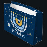 Happy Hanukkah  Menorah Rainbow  Large Gift Bag<br><div class="desc">Our Rainbow Menorah Hanukkah Gift Bag has a popular Rainbow design that flips over to become a cheerful Hanukkah/ Chanukah menorah on the Reverse. With a sprinkling of Jewish stars of David, this modern design is a beautiful, fun way to wish family and friends a Happy Hanukkah while you dress...</div>