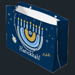 Happy Hanukkah  Menorah Rainbow  Large Gift Bag<br><div class="desc">Our Rainbow Menorah Hanukkah Gift Bag has a popular Rainbow design that flips over to become a cheerful Hanukkah/ Chanukah menorah on the Reverse. With a sprinkling of Jewish stars of David, this modern design is a beautiful, fun way to wish family and friends a Happy Hanukkah while you dress...</div>