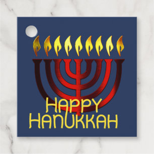 Happy Hanukkah Menorah Red Favour Tags