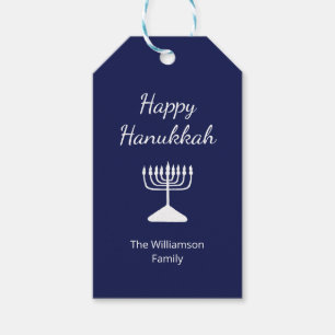 Happy Hanukkah Menorah Simple Blue Gift Tags