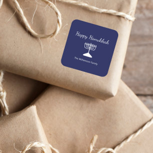 Happy Hanukkah Menorah Simple Blue  Square Sticker