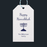 Happy Hanukkah Menorah Simple Gift Tags<br><div class="desc">Happy Hanukkah Holiday gift tag,  with a simple blue menorah and script typography design. With customisable lettering,  you can add your own information. A festive way to send special gifts this holiday season.</div>