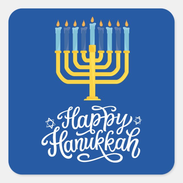 Happy Hanukkah Menorah Square Sticker (Front)