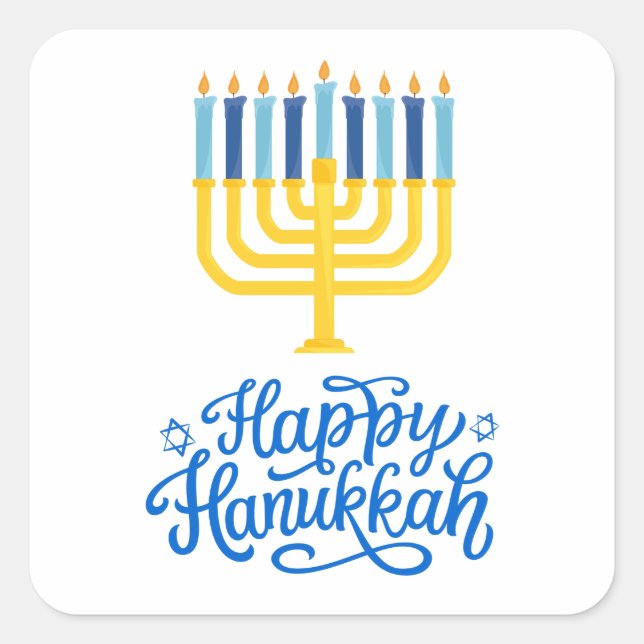 Happy Hanukkah Menorah Square Sticker (Front)