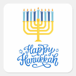 Happy Hanukkah Menorah Square Sticker